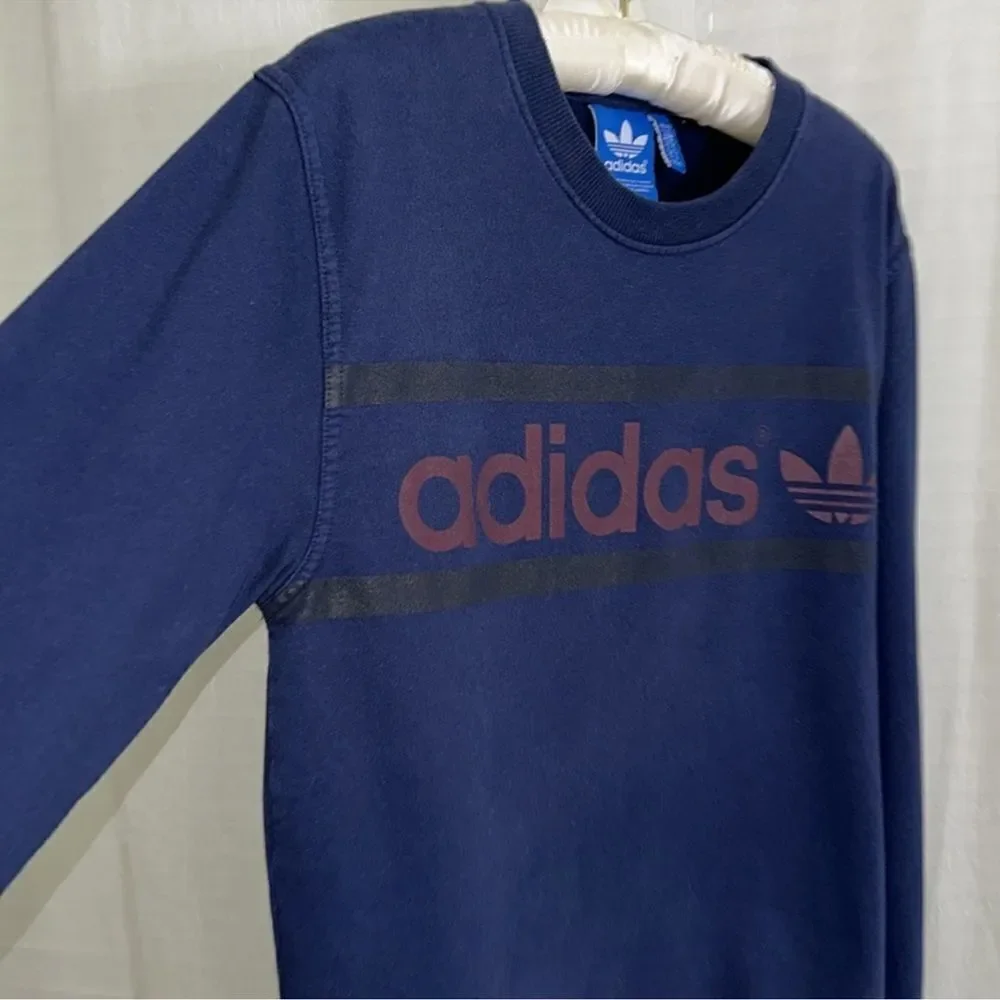 adidas S Navy Black Burgundy Trefoil Crewneck Cotton Pullover